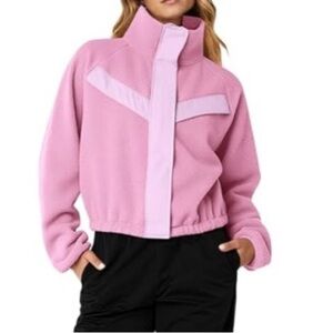 Women's Light Pink Bomber Fleece Jacket - Relaxed Zip Front